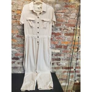 Roxy Creamy Beige Beach Wonderland Jumpsuit Womens Sz L Linen Cotton Blend T